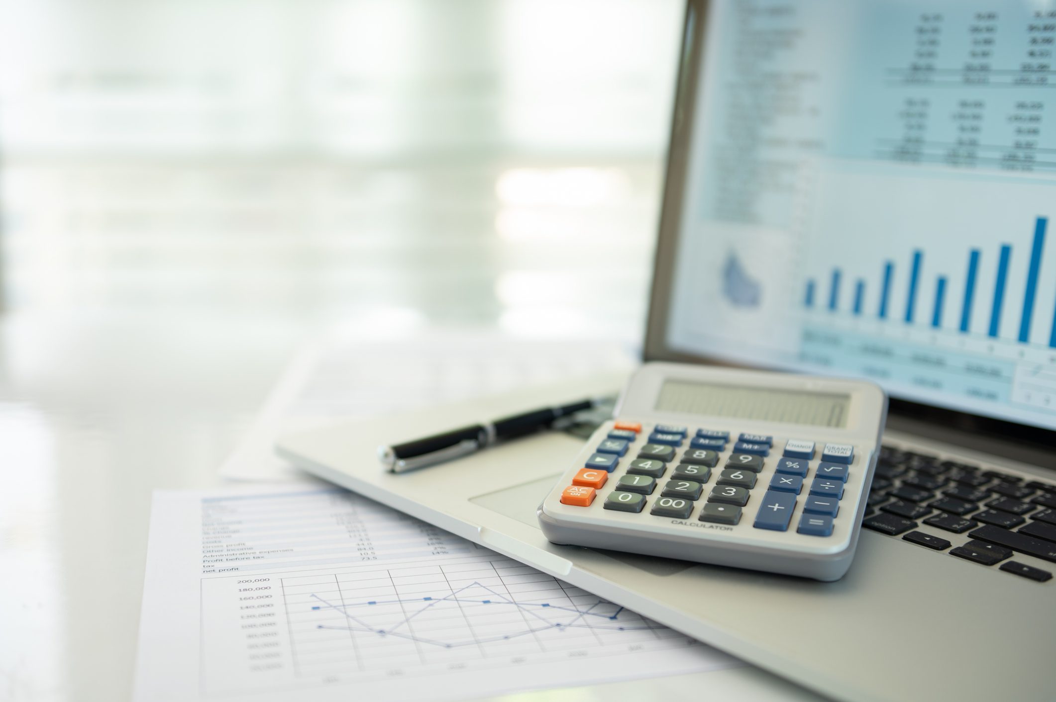 Financial planning tools on office desk