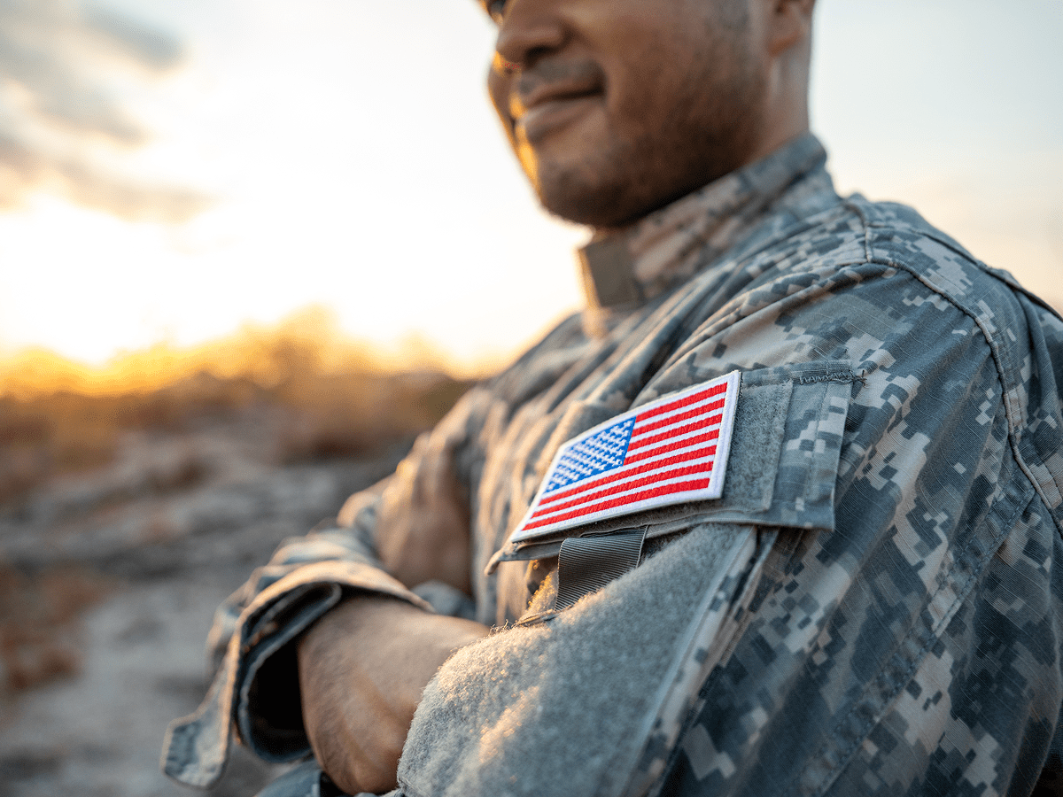 Proud soldier wearing camouflage uniform